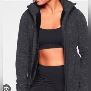 Athleta FUR LINED Luxe Victory Hoodie, Black Multi Heather, M - $148